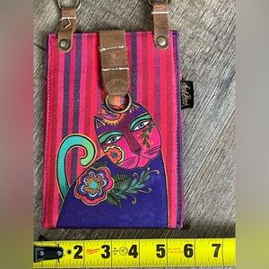 Vintage Laurel Burch Three Cats Bright Colors Canvas Crossbody Purse Bag EUC
